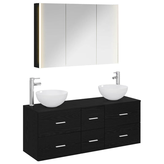 vidaXL Bathroom Furniture Set 4 pcs Black Oak