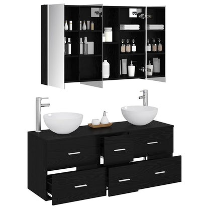 vidaXL Bathroom Furniture Set 4 pcs Black Oak