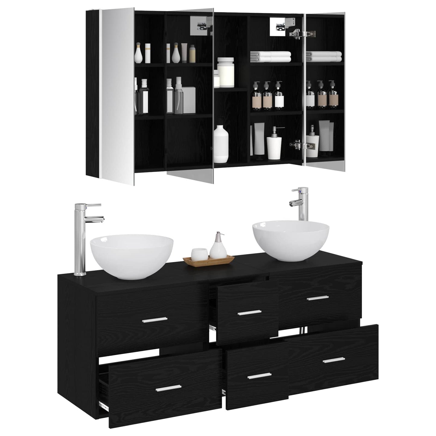 vidaXL Bathroom Furniture Set 4 pcs Black Oak
