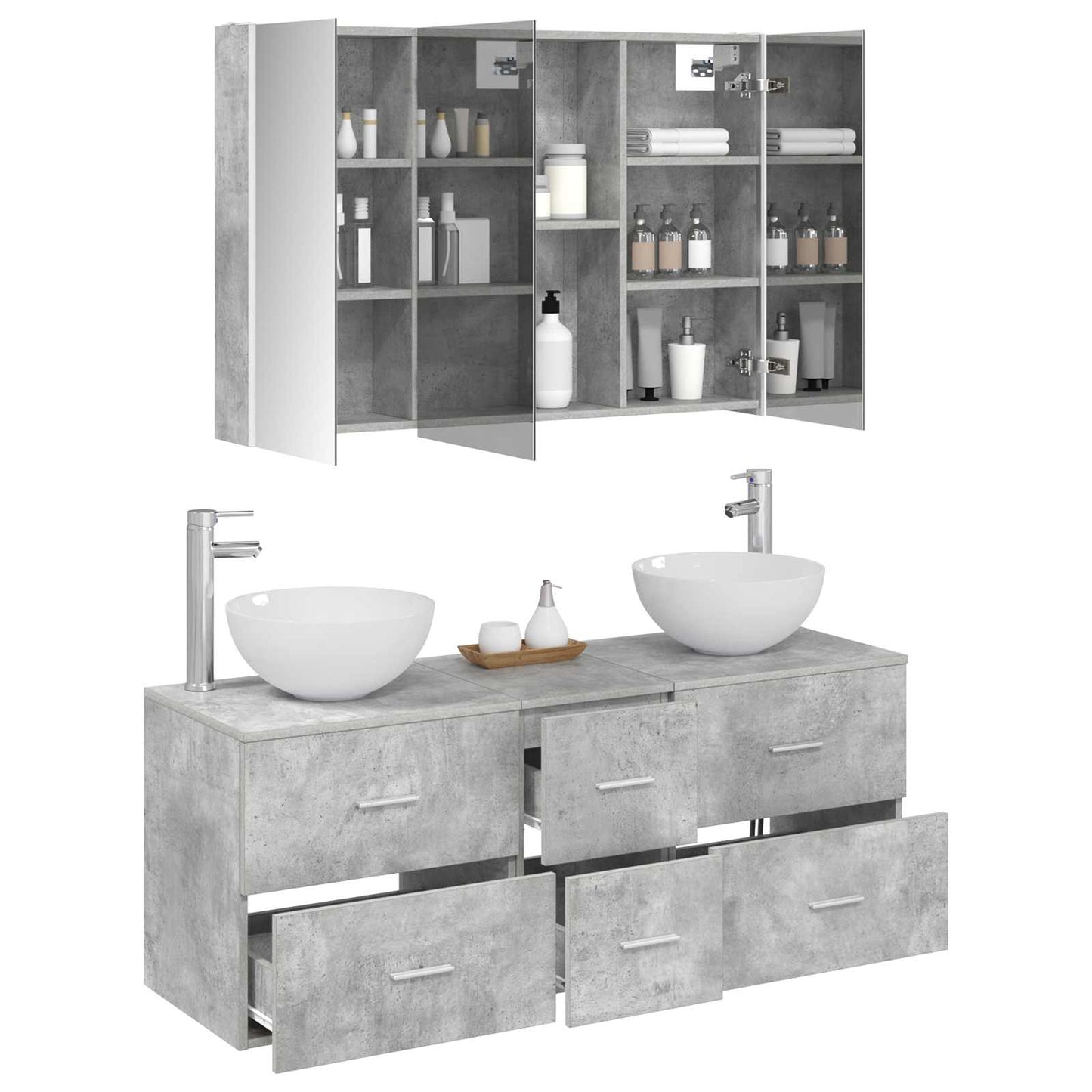 vidaXL Bathroom Furniture Set 4 pcs Concrete Grey