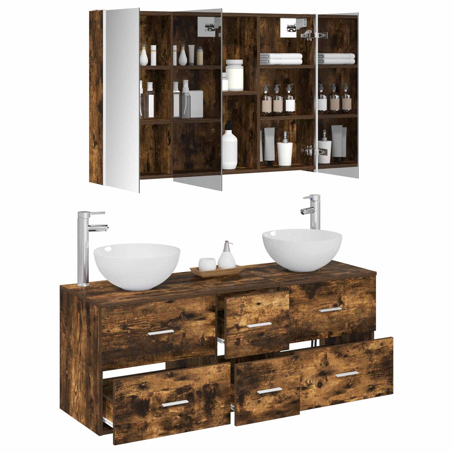 vidaXL Bathroom Furniture Set 4 pcs Smoked Oak