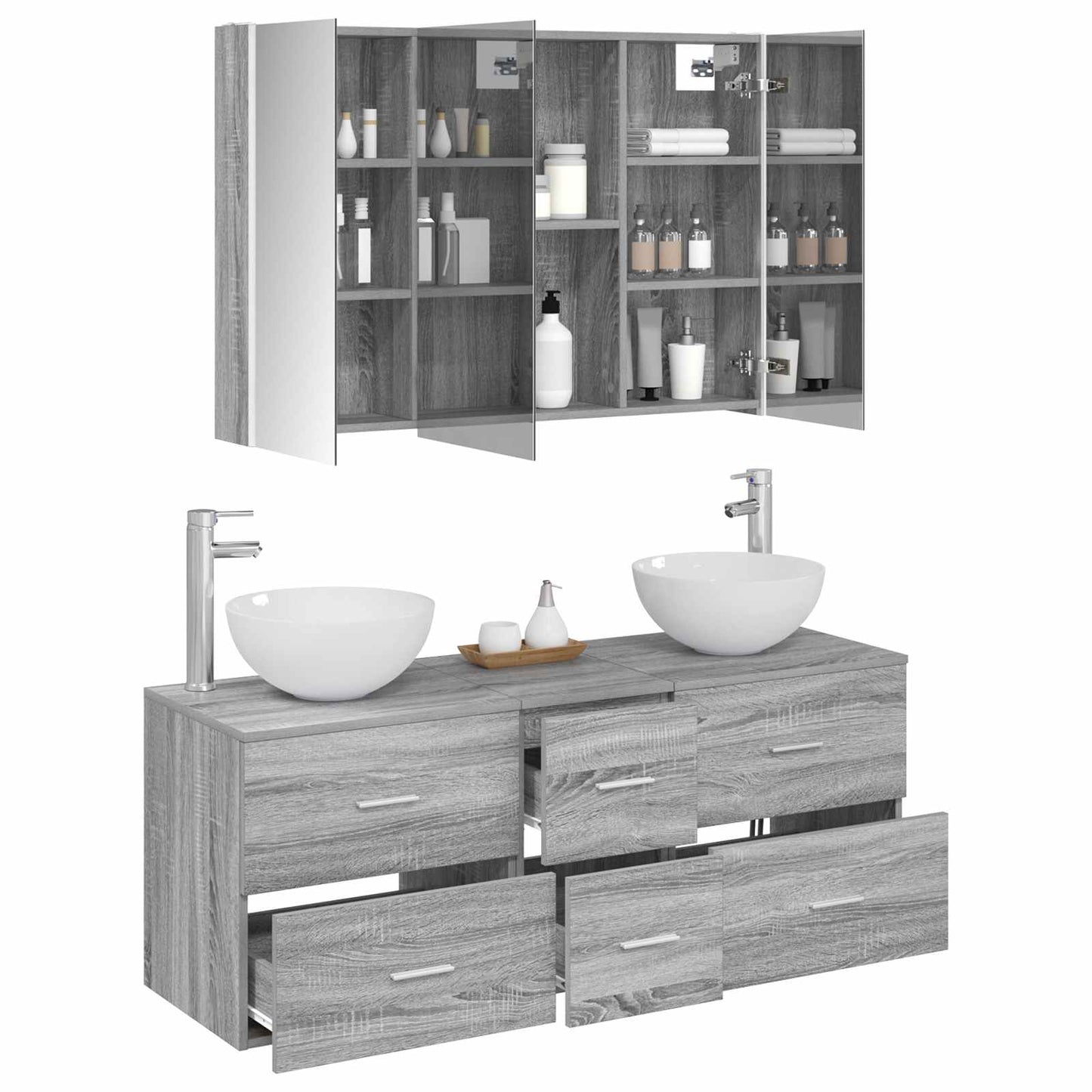 vidaXL Bathroom Furniture Set 4 pcs Grey Sonoma