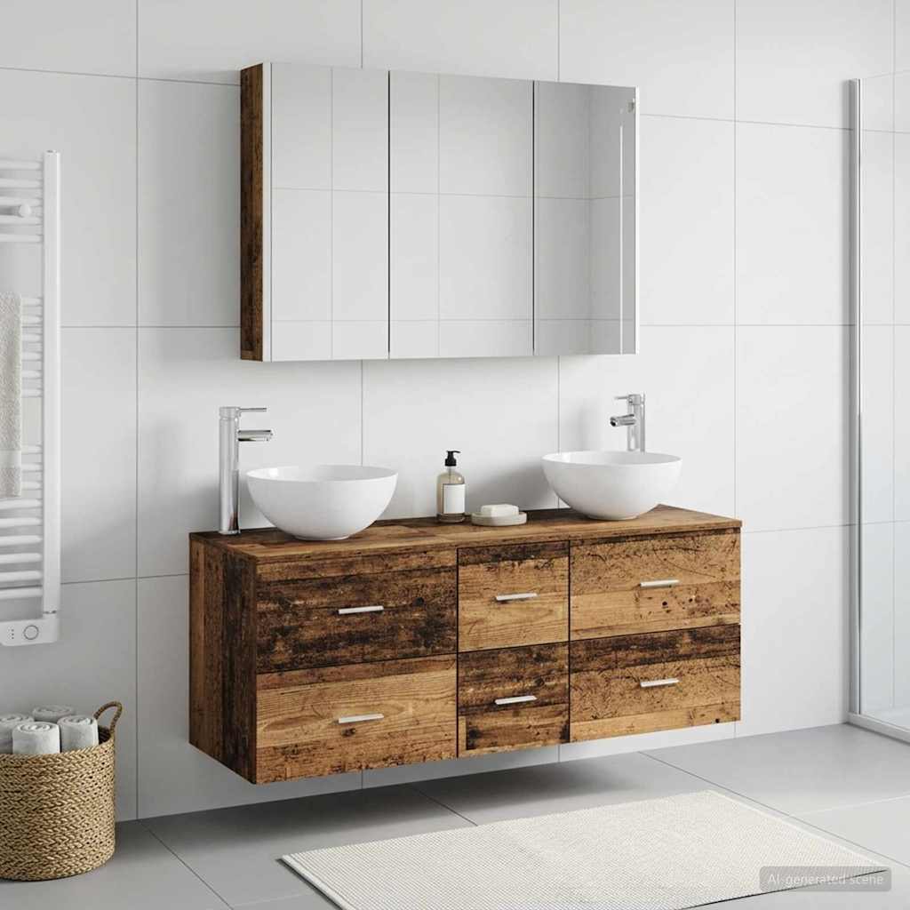 vidaXL Bathroom Furniture Set 4 pcs Old Wood Engineered Wood and Glass