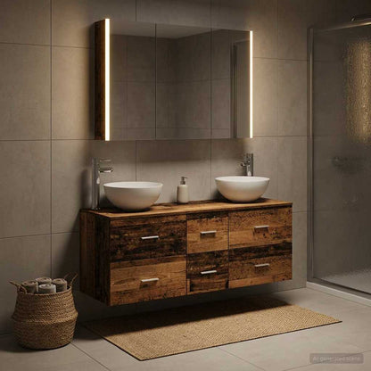 vidaXL Bathroom Furniture Set 4 pcs Old Wood Engineered Wood and Glass
