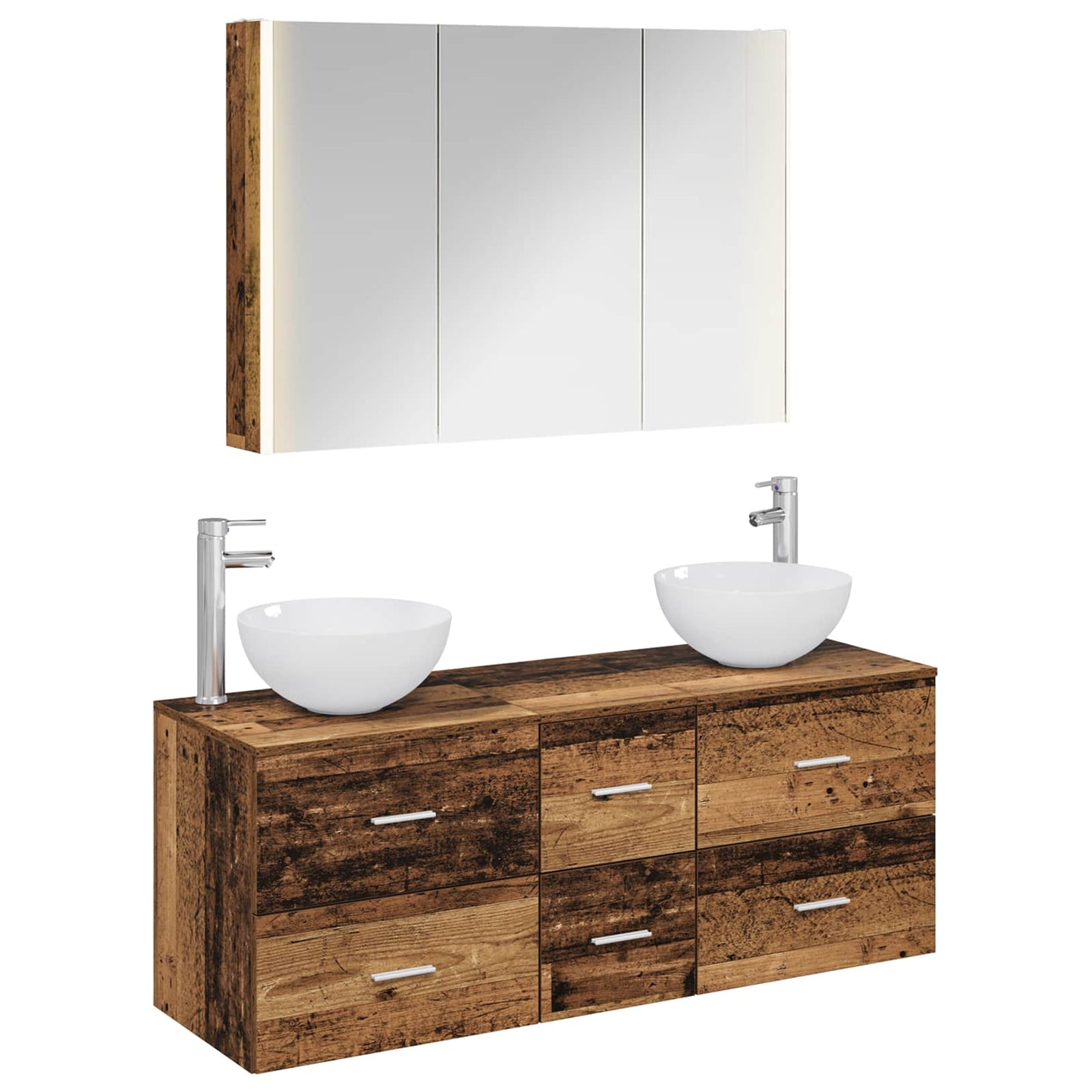 vidaXL Bathroom Furniture Set 4 pcs Old Wood Engineered Wood and Glass