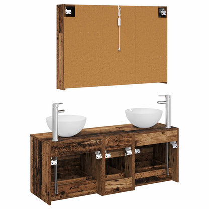 vidaXL Bathroom Furniture Set 4 pcs Old Wood Engineered Wood and Glass