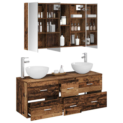 vidaXL Bathroom Furniture Set 4 pcs Old Wood Engineered Wood and Glass