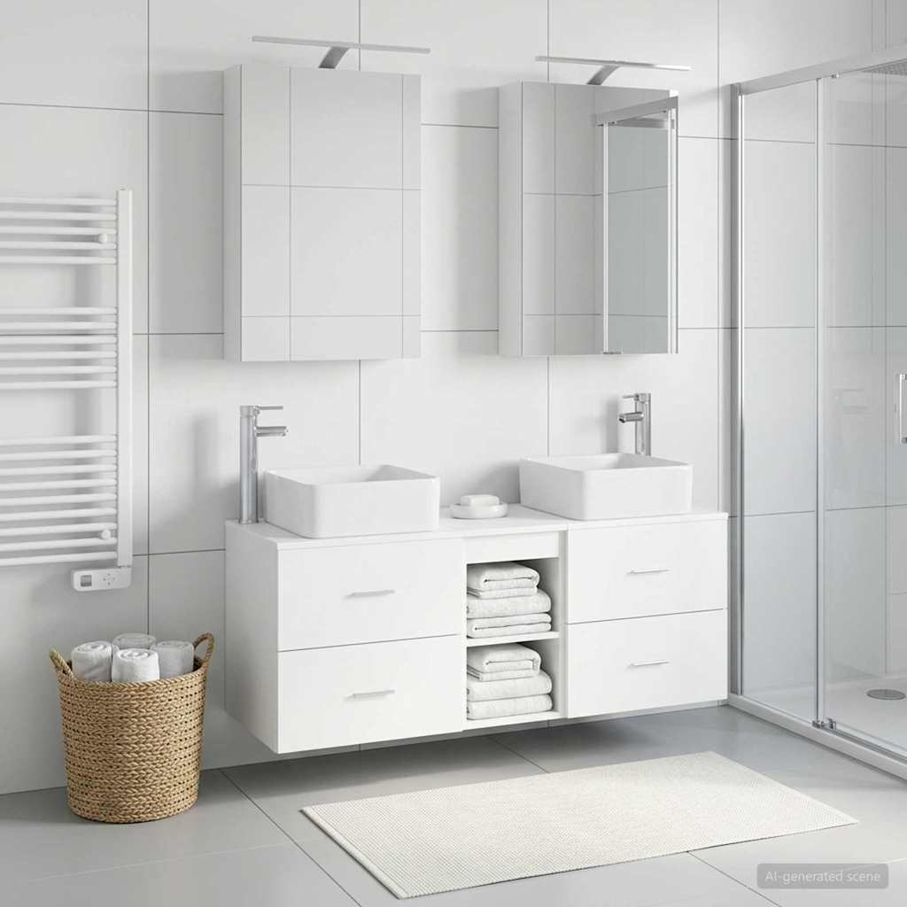 vidaXL Bathroom Furniture Set 5 pcs White Engineered Wood and Glass