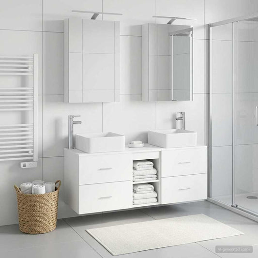 vidaXL Bathroom Furniture Set 5 pcs White Engineered Wood and Glass