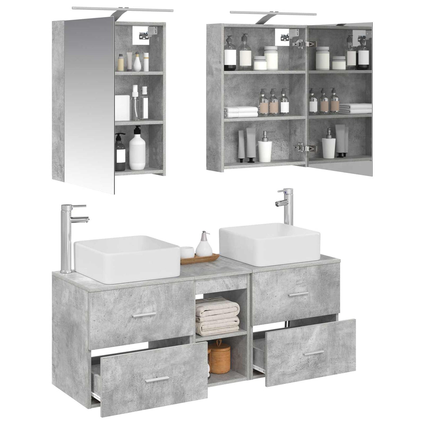 vidaXL Bathroom Furniture Set 5 pcs Concrete Grey