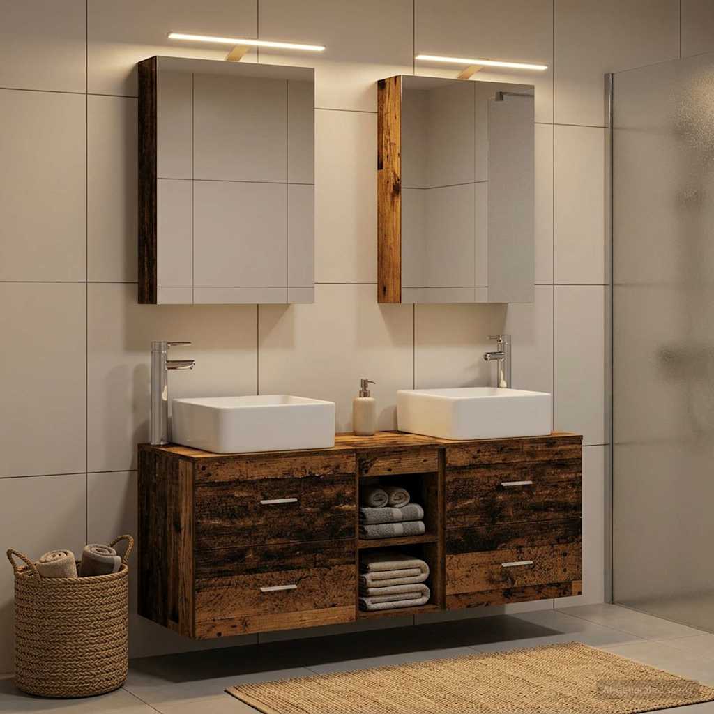 vidaXL Bathroom Furniture Set 5 pcs Old Wood Engineered Wood and Glass