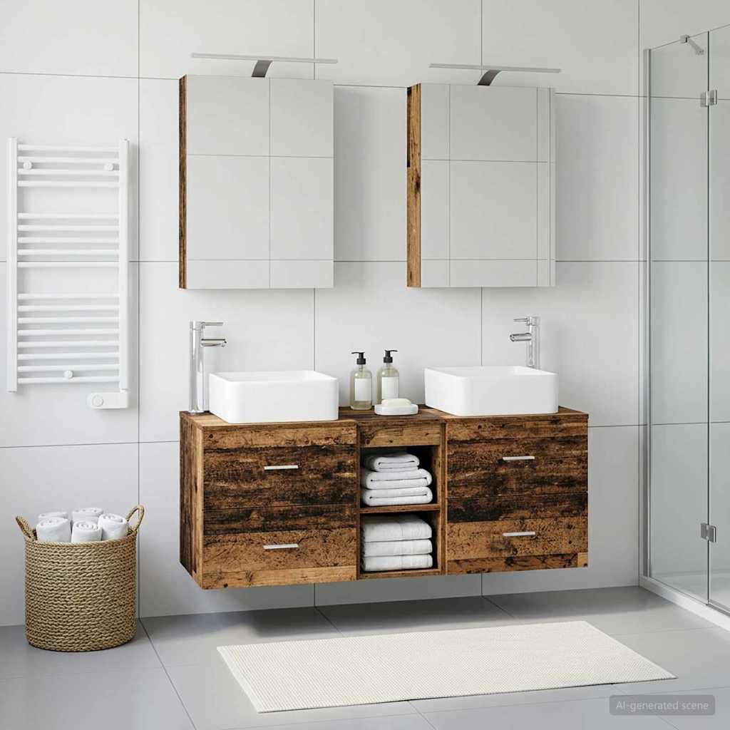 vidaXL Bathroom Furniture Set 5 pcs Old Wood Engineered Wood and Glass