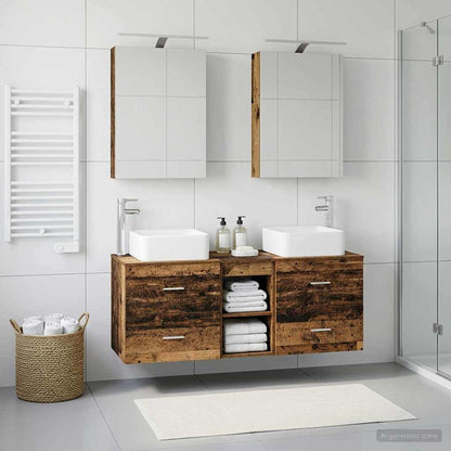 vidaXL Bathroom Furniture Set 5 pcs Old Wood Engineered Wood and Glass