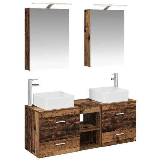 vidaXL Bathroom Furniture Set 5 pcs Old Wood Engineered Wood and Glass