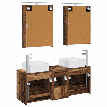 vidaXL Bathroom Furniture Set 5 pcs Old Wood Engineered Wood and Glass