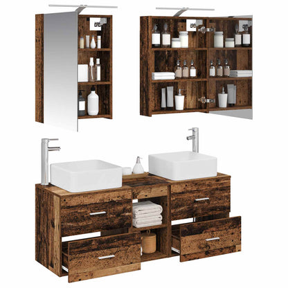 vidaXL Bathroom Furniture Set 5 pcs Old Wood Engineered Wood and Glass