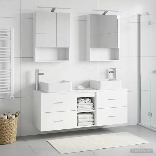 vidaXL Bathroom Furniture Set 5 pcs White Engineered Wood and Glass