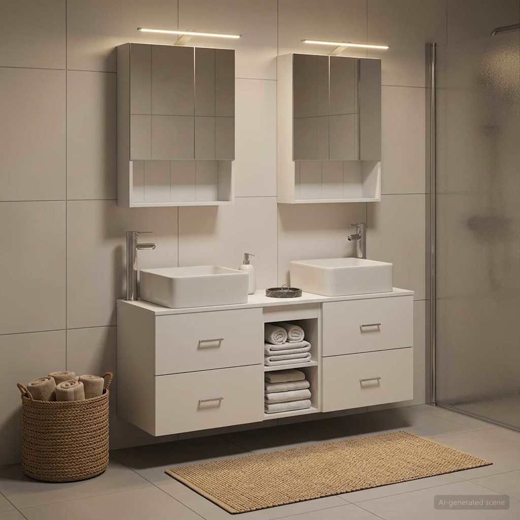 vidaXL Bathroom Furniture Set 5 pcs White Engineered Wood and Glass