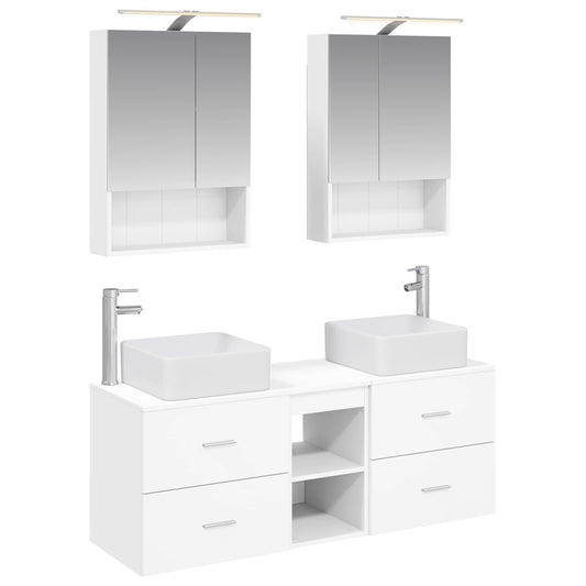 vidaXL Bathroom Furniture Set 5 pcs White Engineered Wood and Glass