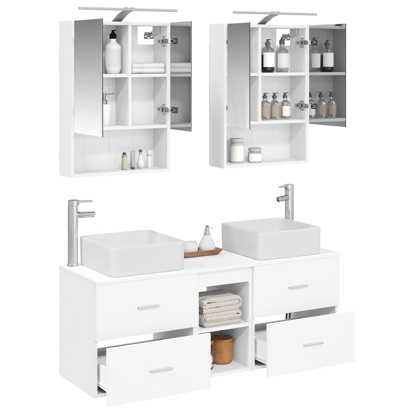 vidaXL Bathroom Furniture Set 5 pcs White Engineered Wood and Glass