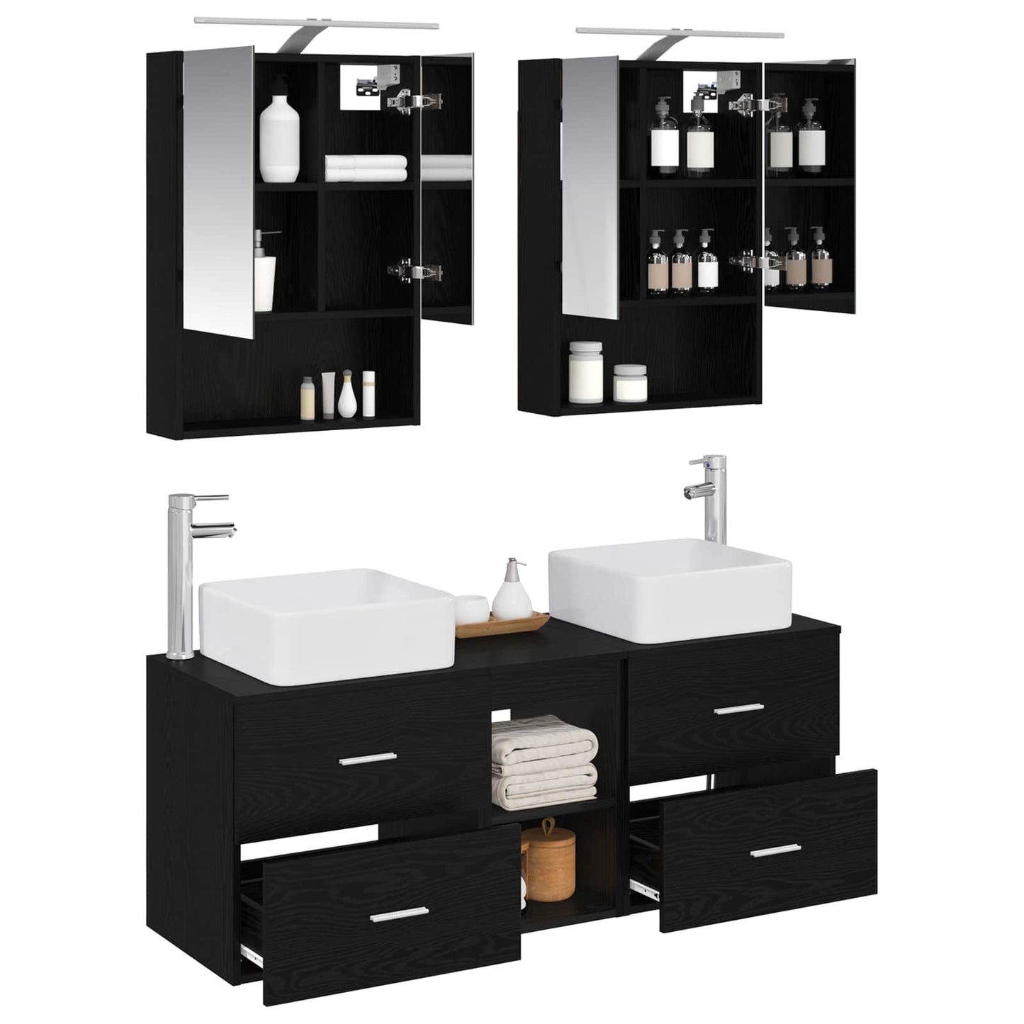 vidaXL Bathroom Furniture Set 5 pcs Black Oak