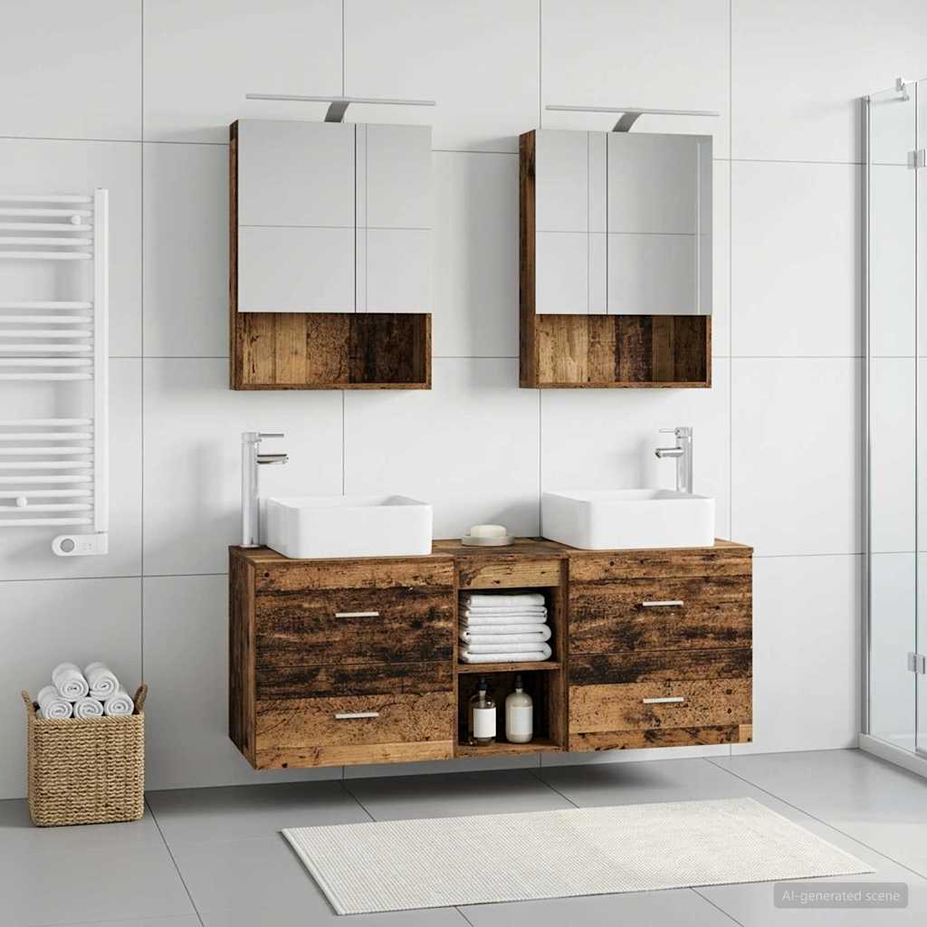 vidaXL Bathroom Furniture Set 5 pcs Old Wood Engineered Wood and Glass