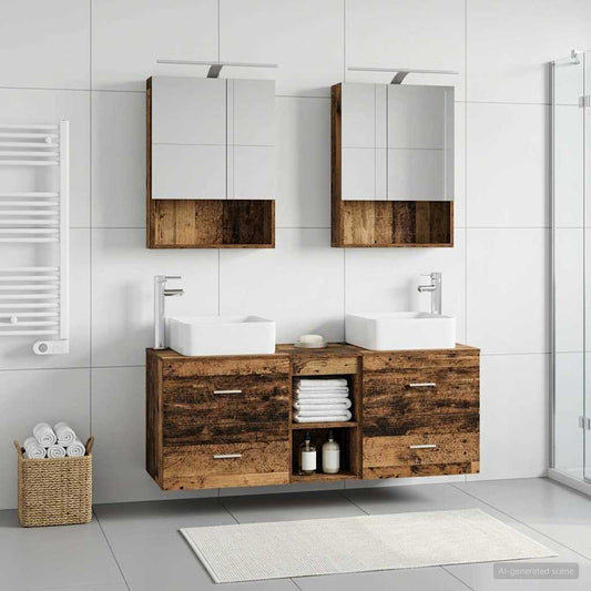 vidaXL Bathroom Furniture Set 5 pcs Old Wood Engineered Wood and Glass