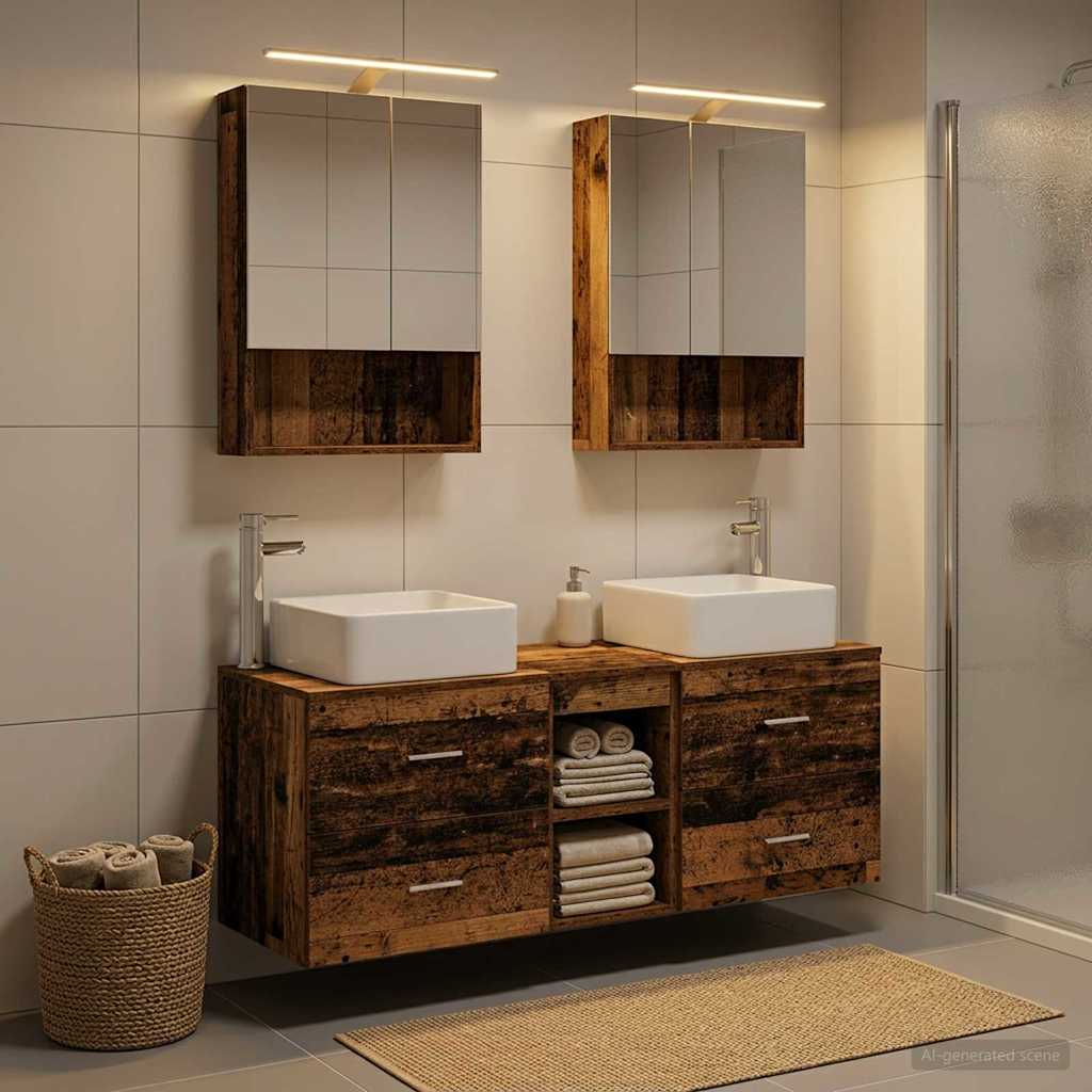 vidaXL Bathroom Furniture Set 5 pcs Old Wood Engineered Wood and Glass