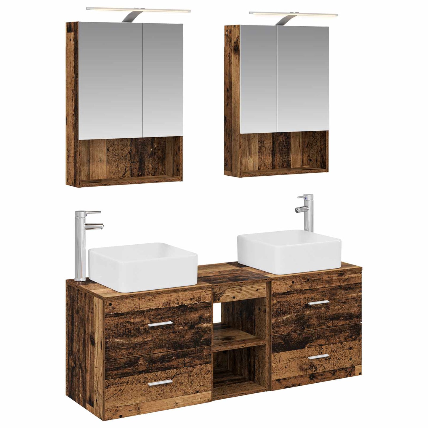 vidaXL Bathroom Furniture Set 5 pcs Old Wood Engineered Wood and Glass