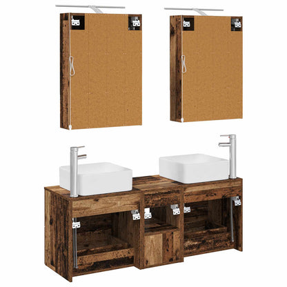vidaXL Bathroom Furniture Set 5 pcs Old Wood Engineered Wood and Glass