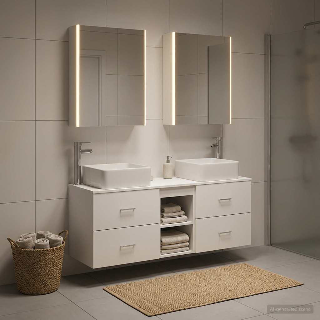 vidaXL Bathroom Furniture Set 5 pcs White Engineered Wood and Glass
