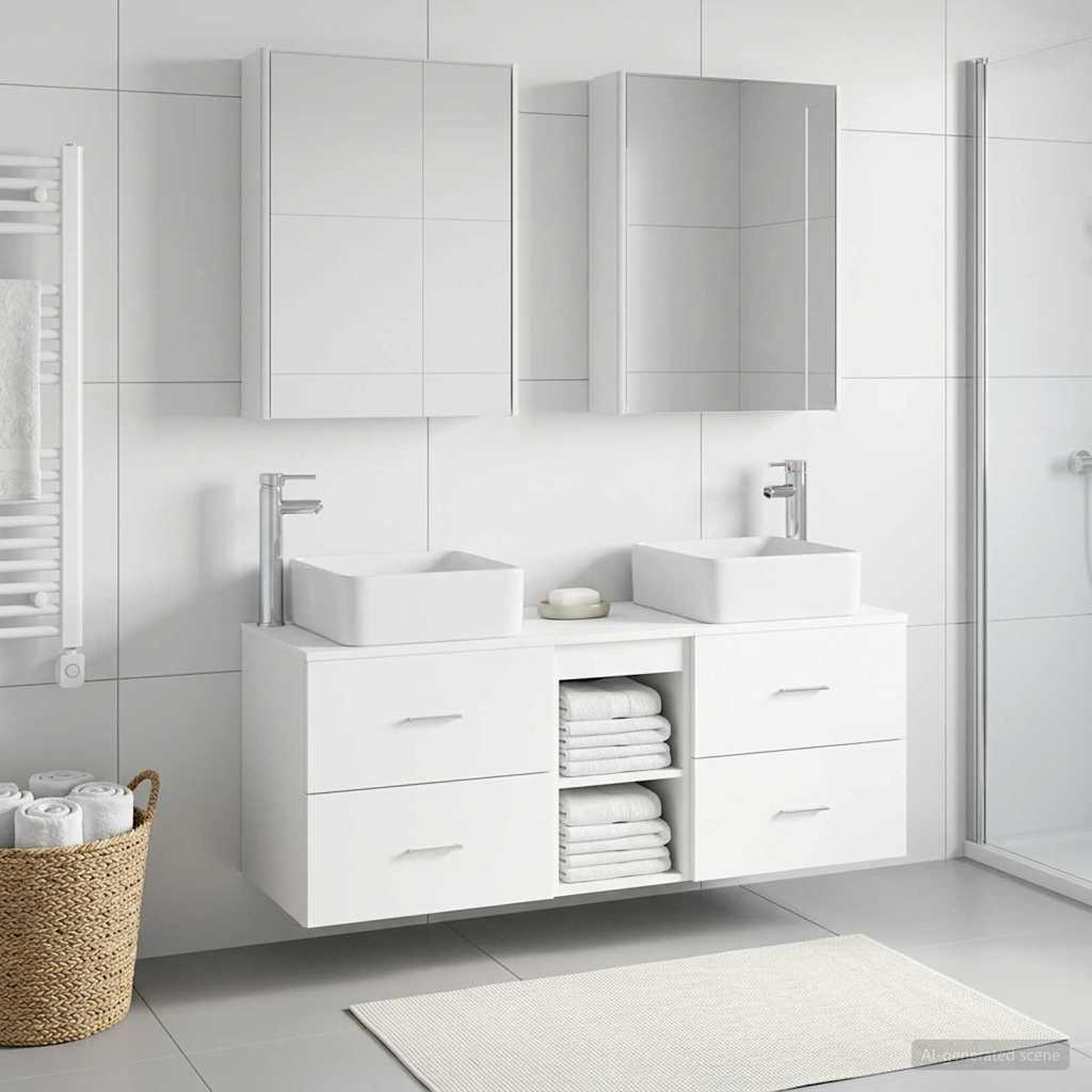 vidaXL Bathroom Furniture Set 5 pcs White Engineered Wood and Glass