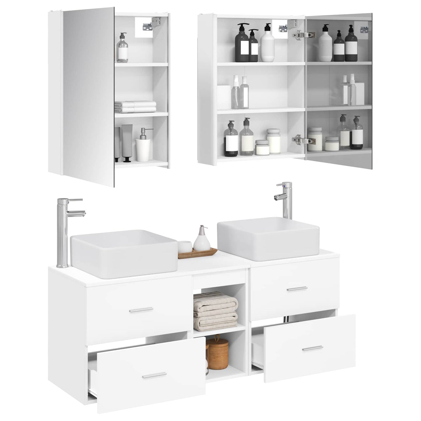 vidaXL Bathroom Furniture Set 5 pcs White Engineered Wood and Glass