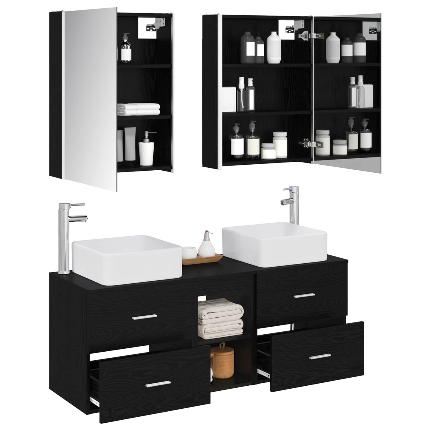 vidaXL Bathroom Furniture Set 5 pcs Black Oak