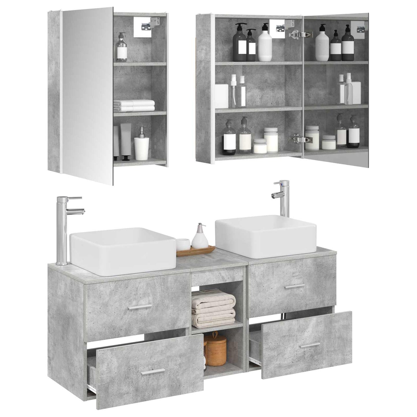 vidaXL Bathroom Furniture Set 5 pcs Concrete Grey