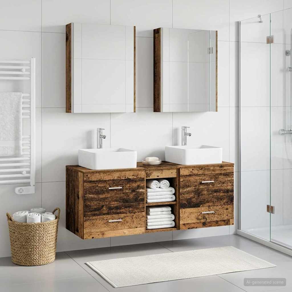 vidaXL Bathroom Furniture Set 5 pcs Old Wood Engineered Wood and Glass
