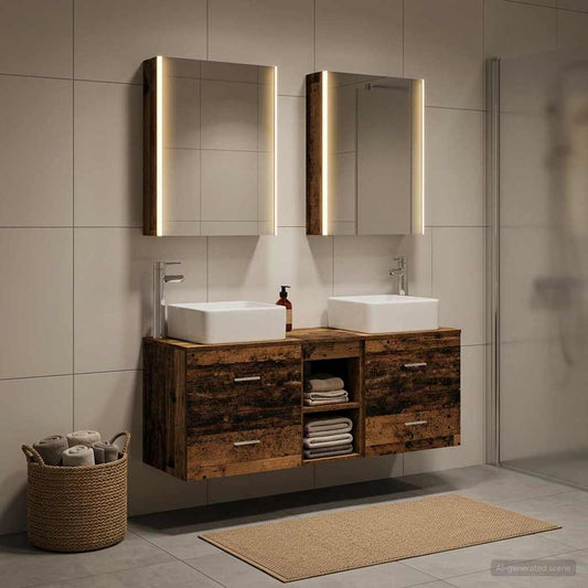 vidaXL Bathroom Furniture Set 5 pcs Old Wood Engineered Wood and Glass