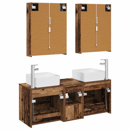 vidaXL Bathroom Furniture Set 5 pcs Old Wood Engineered Wood and Glass