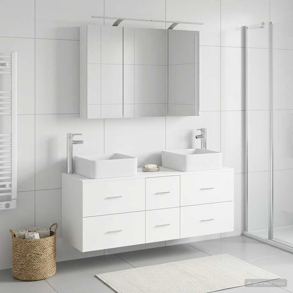vidaXL Bathroom Furniture Set 4 pcs White Engineered Wood and Glass