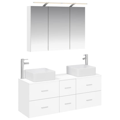 vidaXL Bathroom Furniture Set 4 pcs White Engineered Wood and Glass