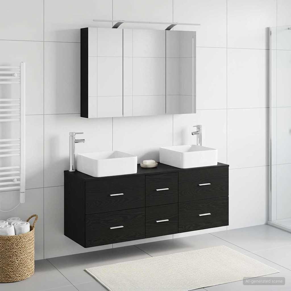 vidaXL Bathroom Furniture Set 4 pcs Black Oak