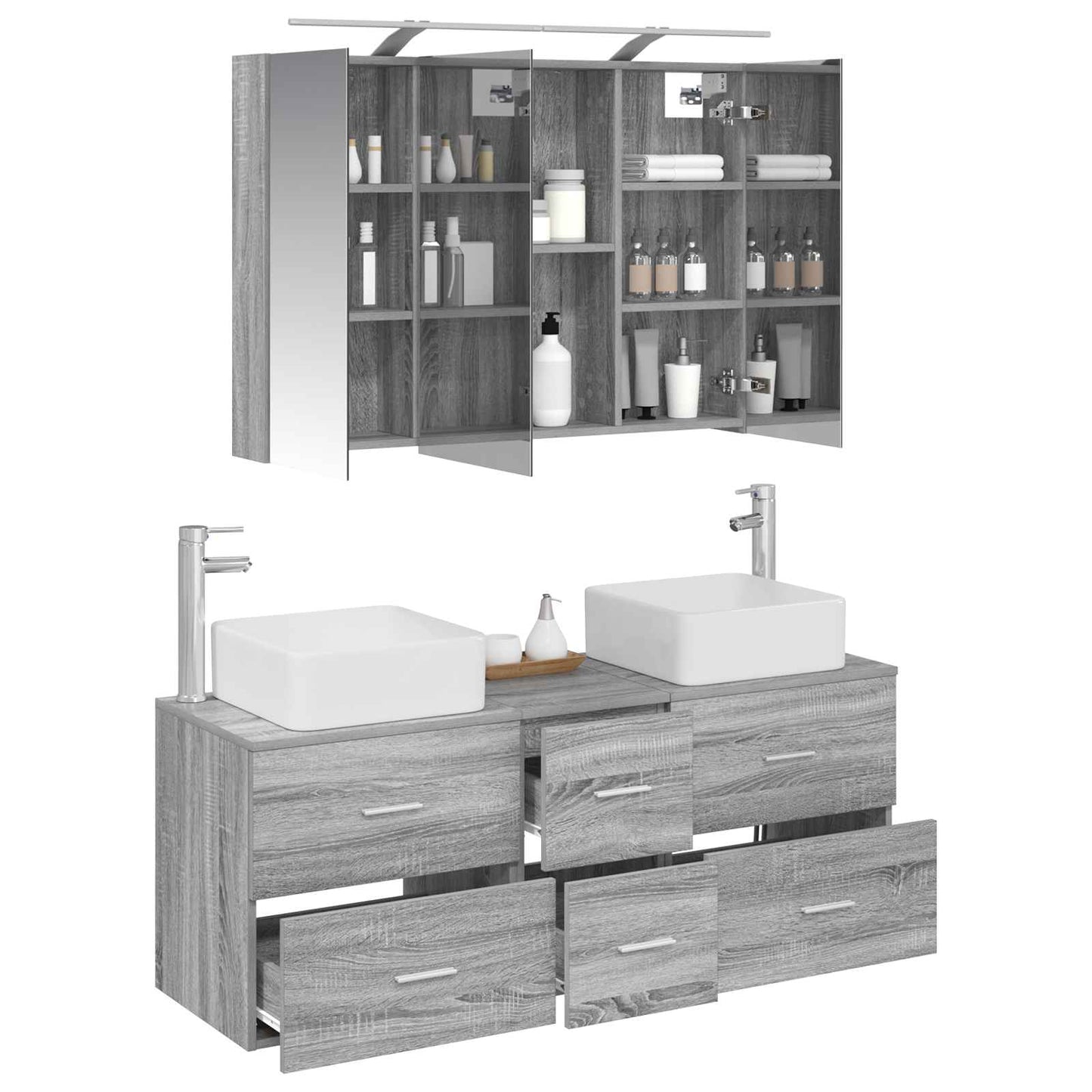 vidaXL Bathroom Furniture Set 4 pcs Grey Sonoma