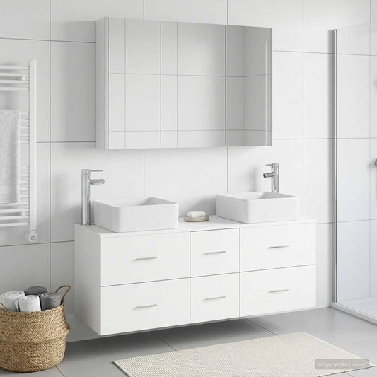 vidaXL Bathroom Furniture Set 4 pcs White Engineered Wood and Glass