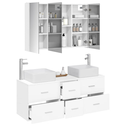 vidaXL Bathroom Furniture Set 4 pcs White Engineered Wood and Glass