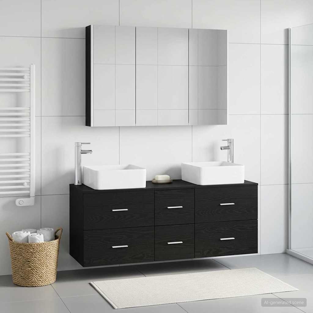 vidaXL Bathroom Furniture Set 4 pcs Black Oak