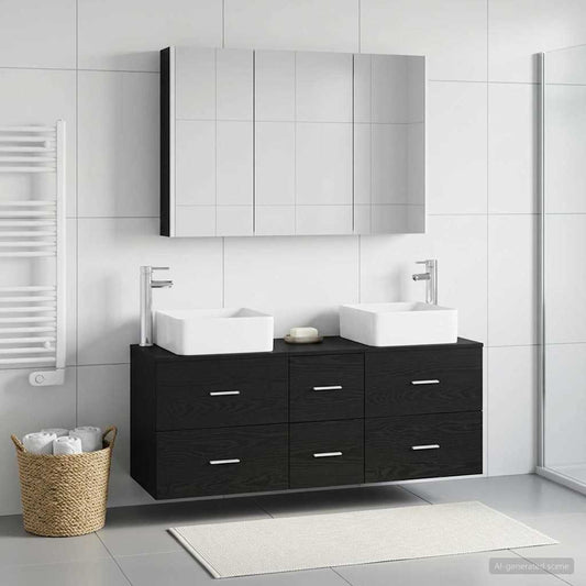 vidaXL Bathroom Furniture Set 4 pcs Black Oak
