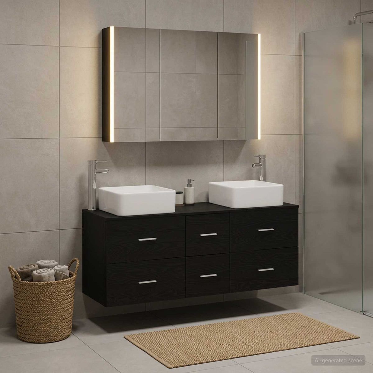 vidaXL Bathroom Furniture Set 4 pcs Black Oak