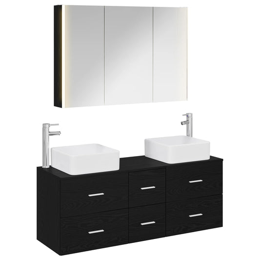 vidaXL Bathroom Furniture Set 4 pcs Black Oak