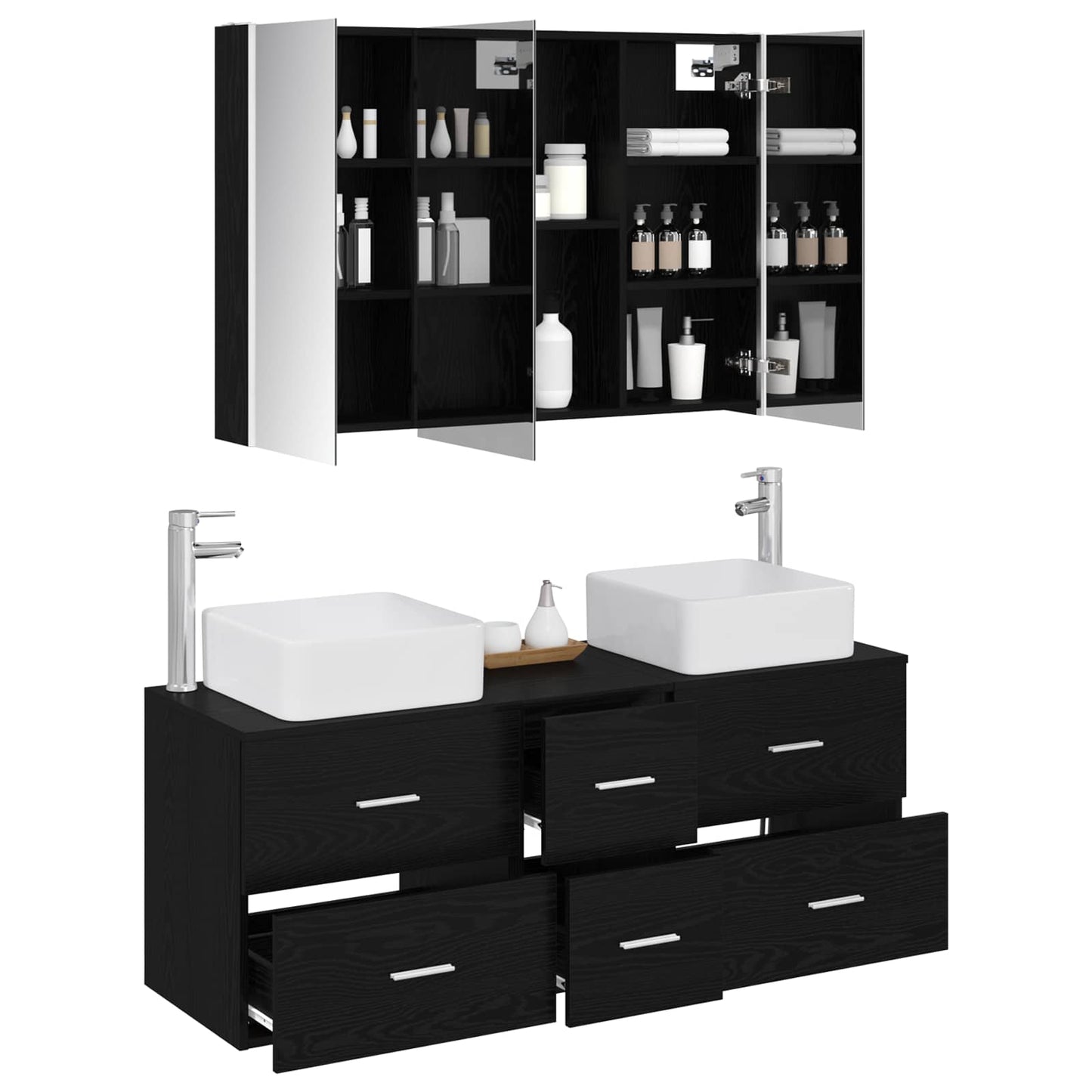 vidaXL Bathroom Furniture Set 4 pcs Black Oak