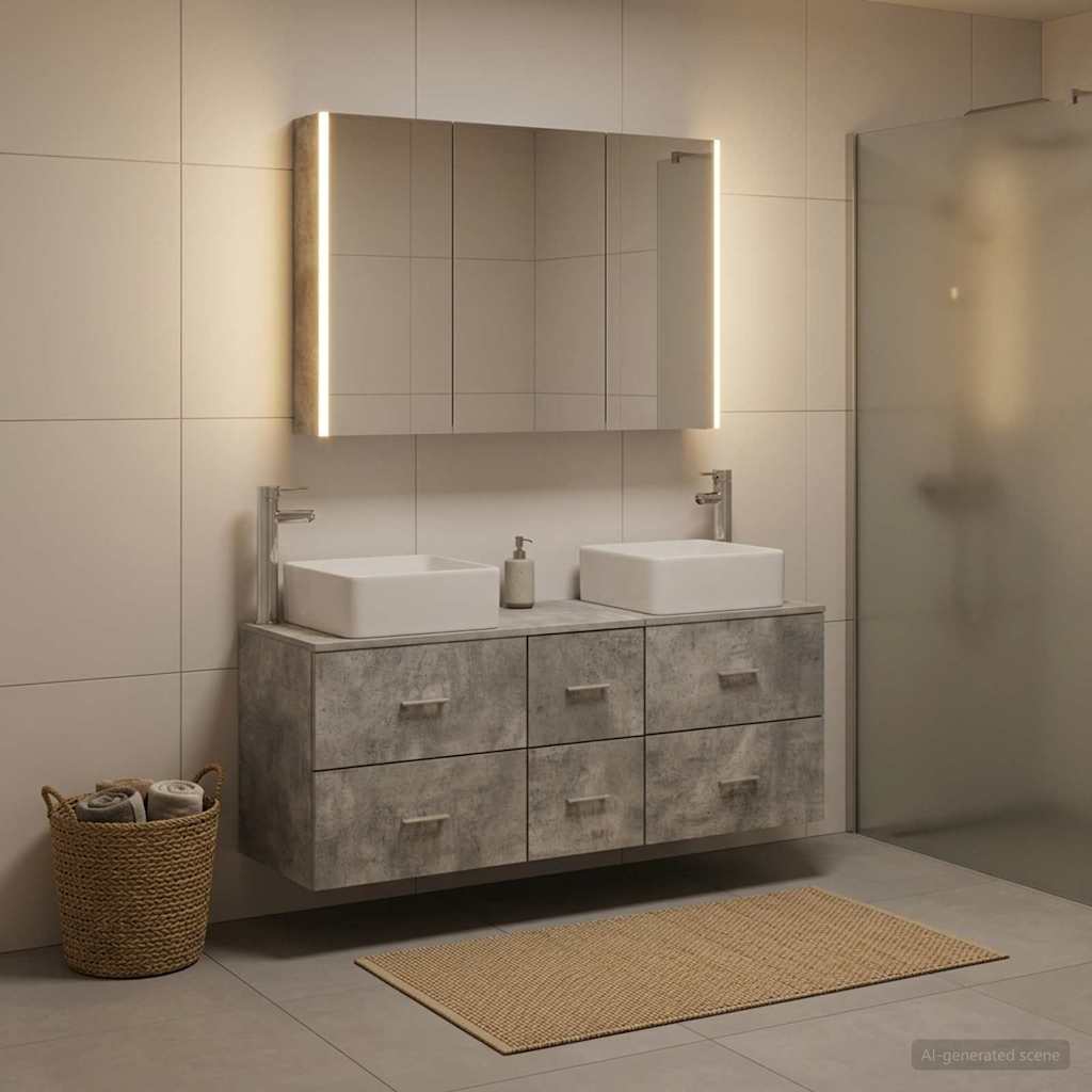 vidaXL Bathroom Furniture Set 4 pcs Concrete Grey